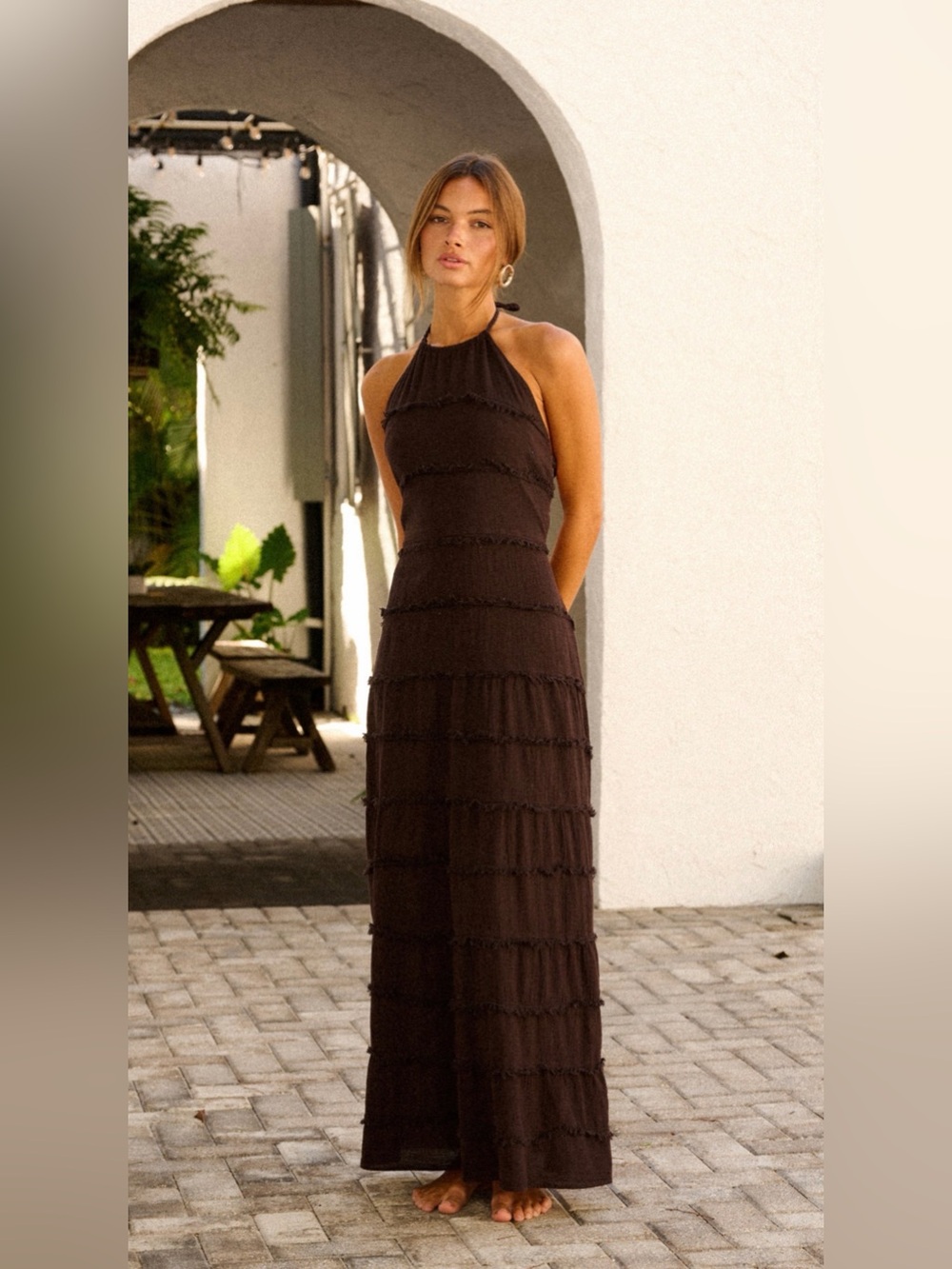 Sleeveless Halter Maxi Dress in Dark Brown